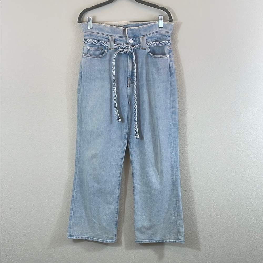 7 for All Mankind Blue Paper Bag Ankle Cropped Jeans with Fabric Tie Size 29